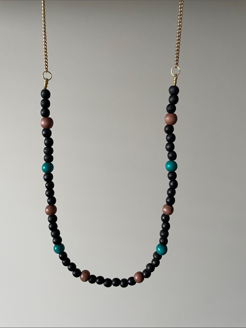 Wooden bead long length necklace